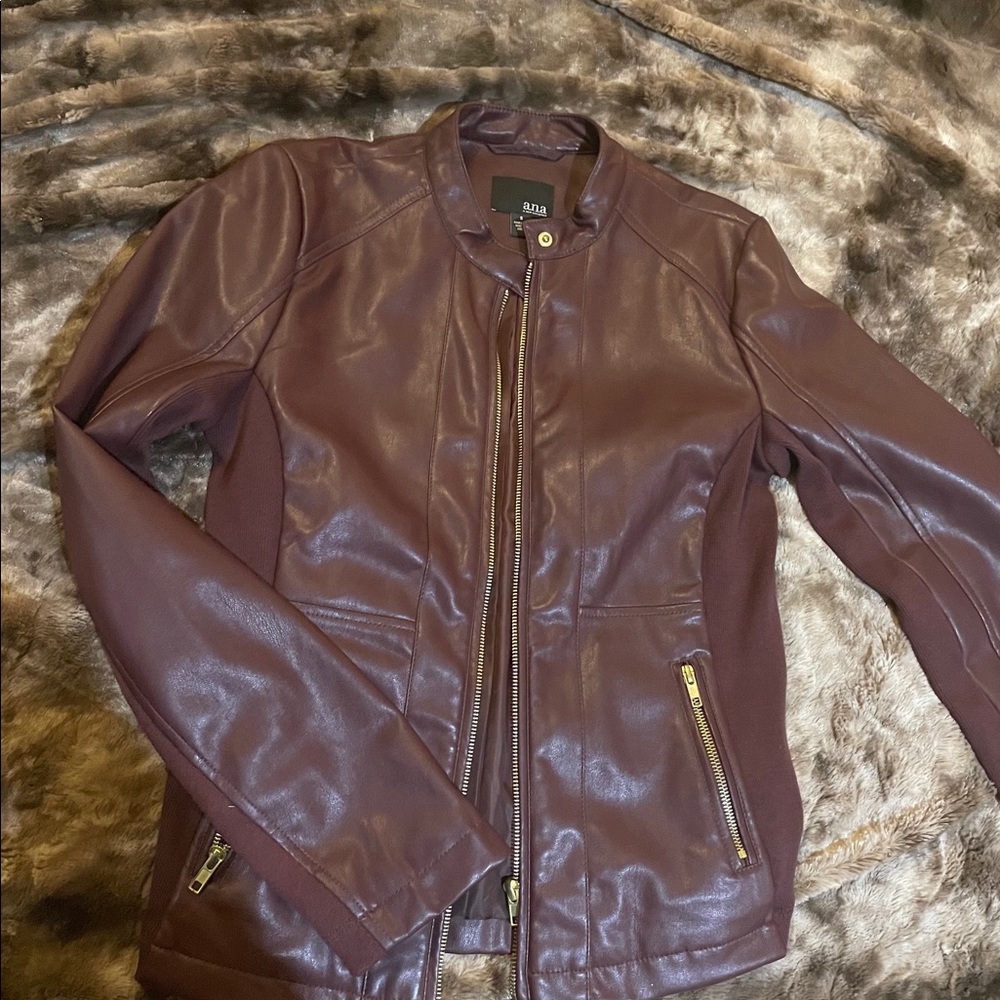 Wine faux leather jacket